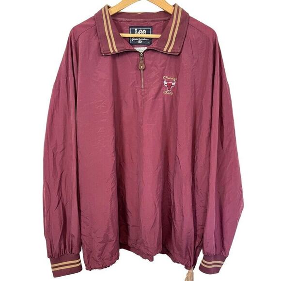 Lee Sport Chicago Bulls Nylon 1/4 Zip Pullover Vintage Jacket Mens Burgundy XXL